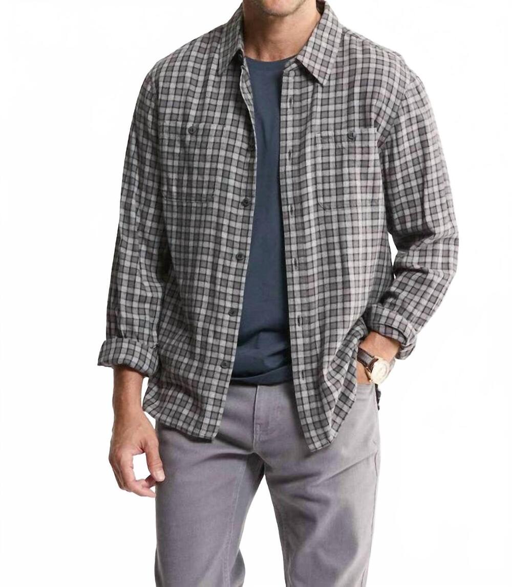 NEW JACHS NEW YORK rye lightweight flannel utility workshirt in grey dark plaid